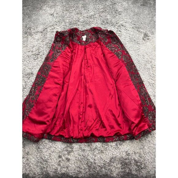 Chicos Blazer Womans 8/10 Red Floral Rayon Brocade Long Jacket Jacquard Coat - Picture 8 of 10